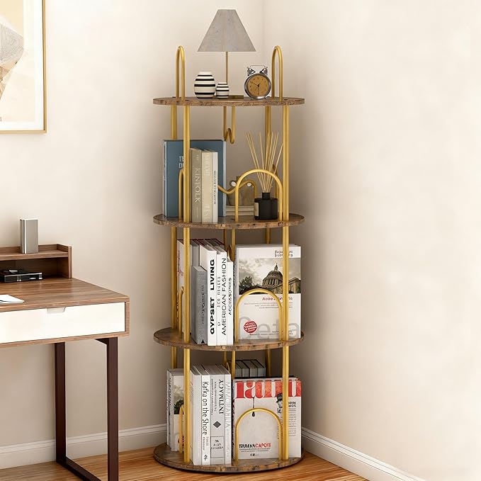 3 Tier Rotating Bookshelf, 360° Spinning Bookshelf Tower, Narrow Corner Book Shelf, Revolving Bookcase Corner Tall Book Shelf for Small Spaces, Bedroom, Living Room, Brown