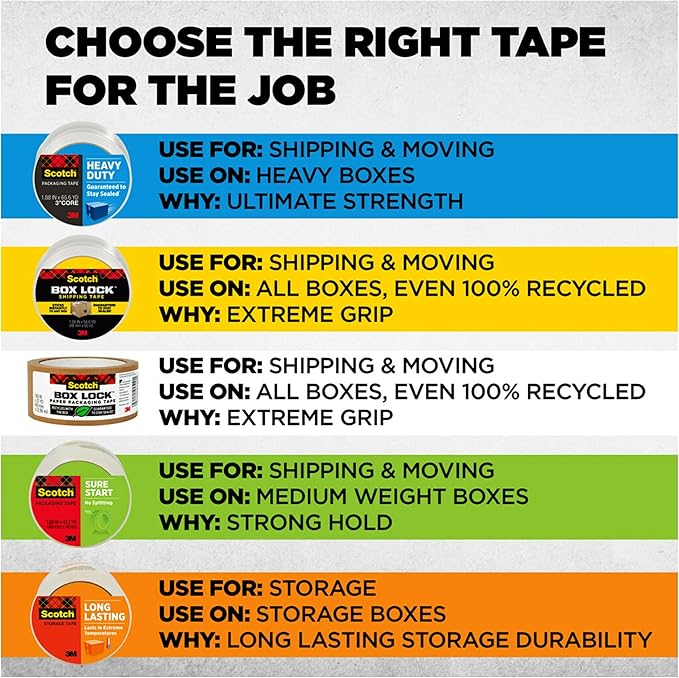 Scotch Heavy Duty Shipping Packing Tape,Clear,Shipping and Packaging Supplies,1.88 in. x 38.2 yd.,1 Tape Roll with Dispenser,(Pack of 12)