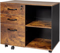 Relaxdays Mobile Filing Cabinet with 3 Drawers, 2 Shelves, Lockable, 4 Wheels, Office Storage, Brown/Black, 66x80x40 cm