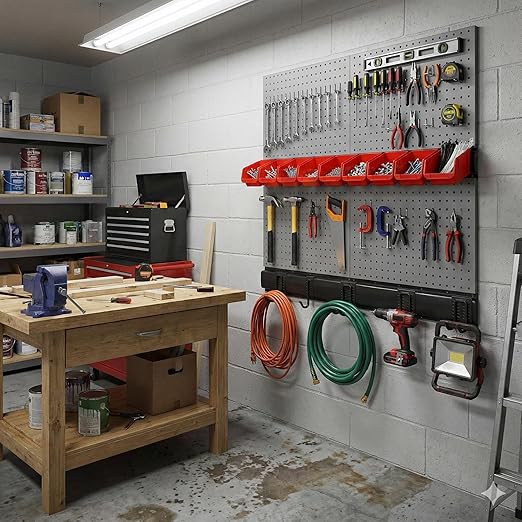 Peg Board Wall Organizer, Metal Pegboard Organizer Kit, 4 Metal Pegboard Panels(12"x24") with 64 Accessories, Wall Mount Large Peg Board Kit with Hooks, Bins for Garage, Workbench, Home