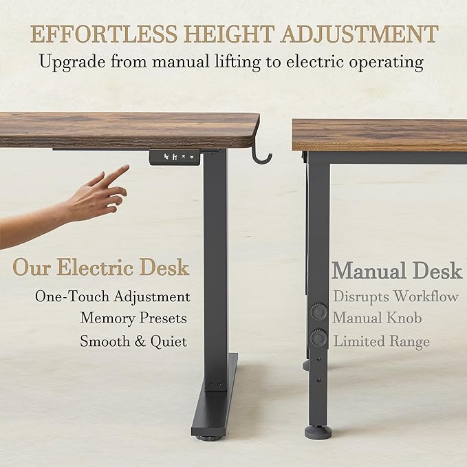 TIQLAB Electric Adjustable Sewing Table, 63"x24" Workbench Adjustable Height, Ergonomic Worktable for Garage, Craft Desk, Spacious Desk for Sewing and Crafts, Rustic Brown
