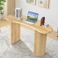 LEVNARY 54.3" Curved Small Computer Desk, Wooden Executive Desk with Sturdy Fluted Legs, Modern Luxury Corner Single Writing Vanity Desk for Bedroom Living Room Home Office (Natural)
