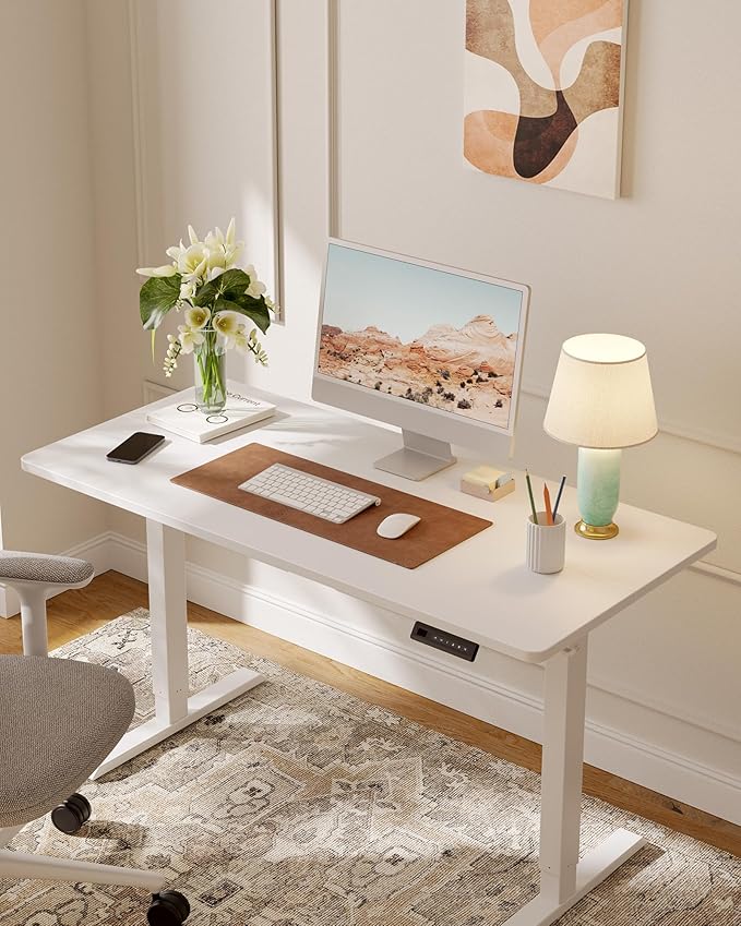 Cubiker Standing Desk, 40x24 Inches Sit Stand Home Office Desk, Electric Stand up Desk, Adjustable Desk with Splice Board, White Frame/White Top