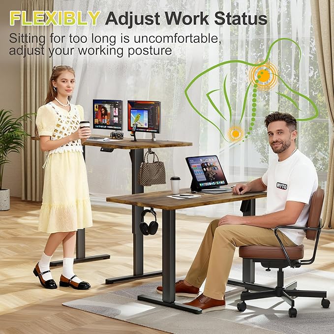 Furmax Electric Standing Desk, 45 x 24 Inches Sit Stand up Desk, Sit Stand Height Adjustable Home Office Desk with 4 Height Position Memory - with Splice Board (Rustic Brown, 45)