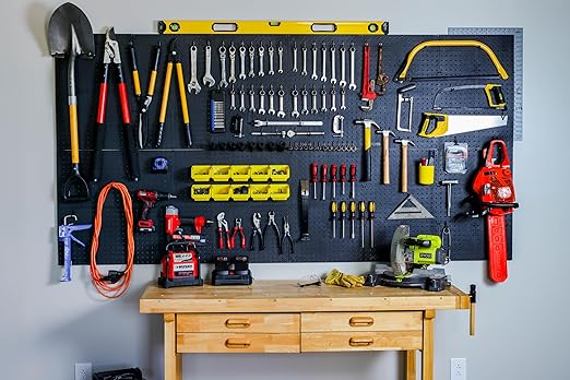 WallPeg Pegboard Panels Garage Organization - 12 ea (24"x16") Black Peg Board Panel Set - (PB-1-B) Tool Organizer, Crafts, Shop, Home, Office, Wall Storage Kit