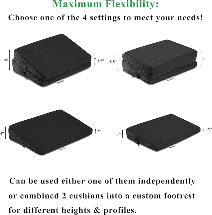 InteVision 4-in-1 Footrest for Added Height - Premium Foam Foot Cushion Works Great for Under Desk or bar - Will not Slide on Any Surface
