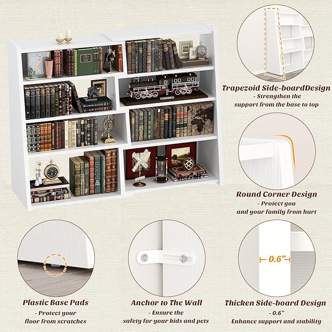 Armocity Expandable Bookshelf, Short Corner Bookshelf for Small Spaces, Small Ladder Book Shelf, Extendable Wood Narrow Bookcase for Living Room, Bedroom, 5 Tier, White