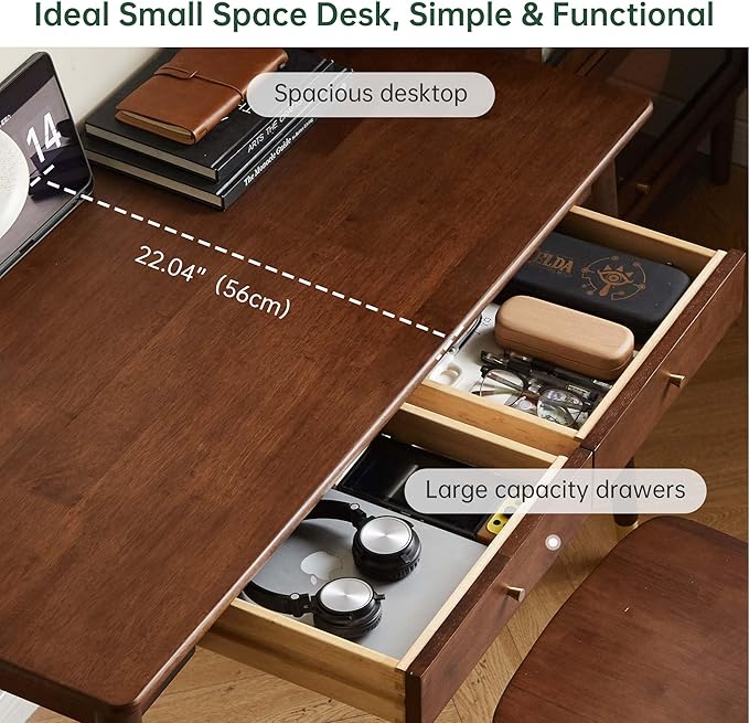 Computer Desk, Solid Wood Desk, Mid Century Modern Home Office, Writing Desk with Drawers for Study Bedroom Living Room 31.49" W
