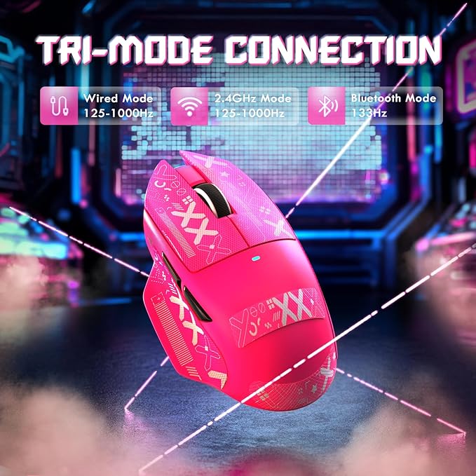 ATTACK SHARK V6 65g Wireless Gaming Mouse with RGB Magnetic Charging Dock,BT/2.4G Wireless/Wired Mouse 1K Polling,PixArt PAW3311 Sensor,25K DPI,Tape,Programmable Gamer Mice for PC/Win/Mac (Rose)