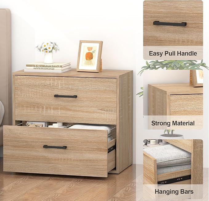 2 Drawer Lateral File Cabinets, Wooden File Cabinets for Home Office, Large Office Filing Cabinet with Drawer, Printer Stand for Hanging Files/Letter/Legal Size, Oak