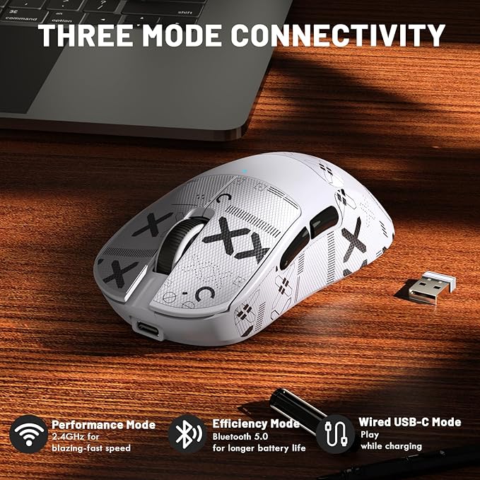 ZIYOU LANG×Magic-Refiner X2 Lightweight Wireless Gaming Mouse,Tri-Mode(2.4G/Wired/BT),25KDPI,PAW3311 Optical Sensor,1000Hz Polling Rate,500mAh,69g Ergonomic Mice for Medium-Large Hands-White&Sticker