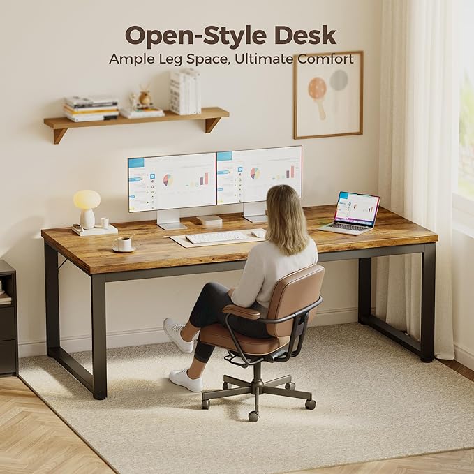 Mericonia 40 Inch Computer Desk, 1.2" Thick Modern Simple Study Writing Table, Heavy Duty Industrial Office Desk for Home Bedroom Workstation, Brown