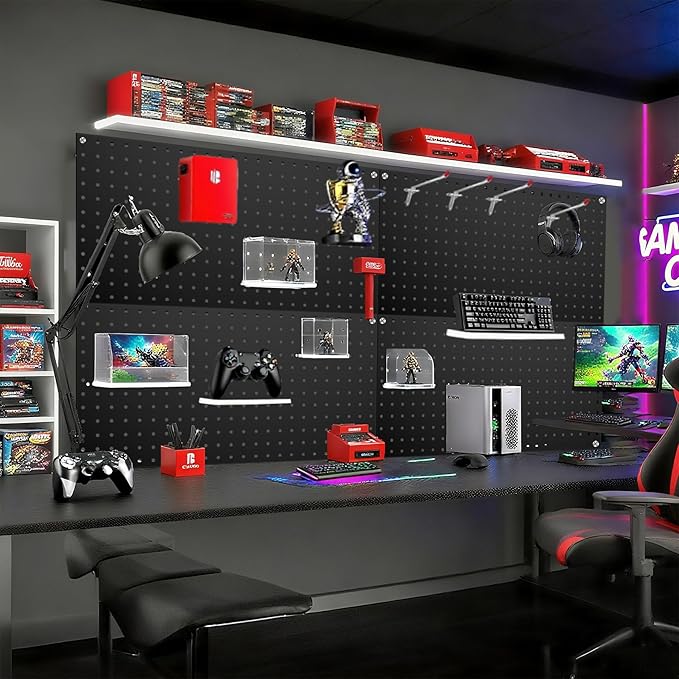 Garage Pegboard Organizer - 4-Pack 24" x 12" Black Heavy-Duty Metal Pegboard Panels, High-Capacity Wall Mount Peg Board for Tool Storage, Workshop, Kitchen, Garage & Office Organization
