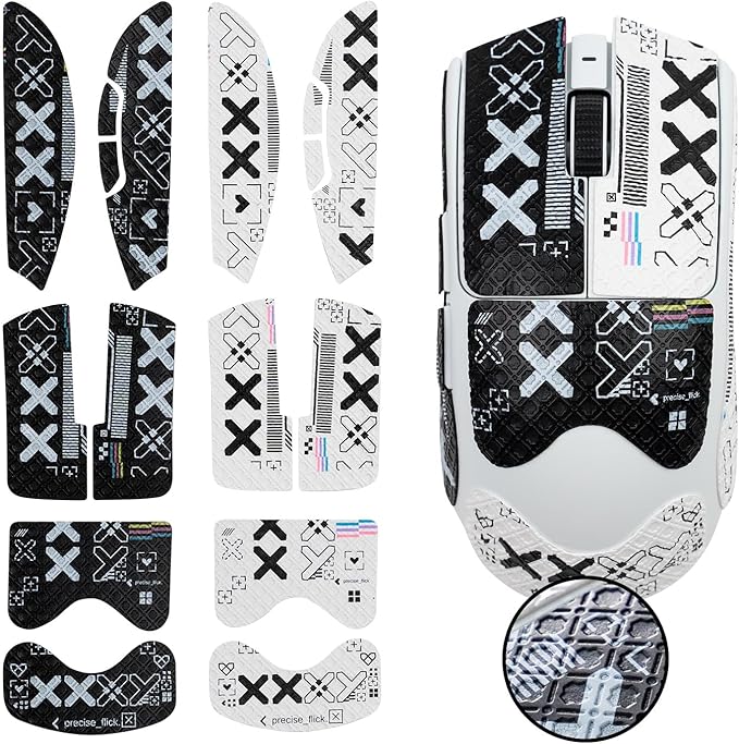 2-in-1 Mouse Grip Tape Anti Slip Skin for Viper V3 Pro Gaming Mice Pre-Cut Gaming Mouse, Pre-Cut, Self-Adhesive, Sweat-Resistant Professional Competitive Upgrade Kit (White Set+Black Set)
