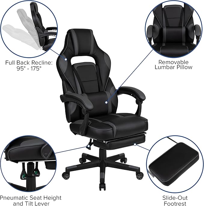 Flash Furniture Red Gaming Desk with Cup Holder/Headphone Hook & Black Reclining Back/Arms Gaming Chair with Footrest