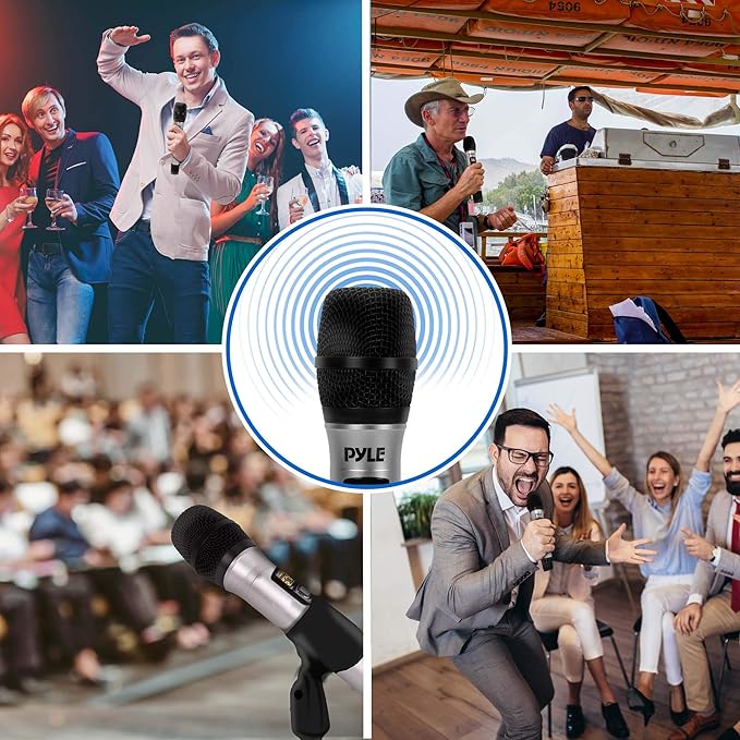 PYLE Portable UHF Wireless Microphone System - Professional Battery Operated Handheld Dynamic Unidirectional Cordless Microphone Transmitter Set w/Adapter Receiver, for PA Karaoke DJ Party - PDWMU105