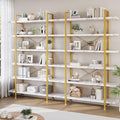 OtterOasis Bookshelf Set of 2, Heavy Duty 6-Tier Industrial Bookcase, 47" Wide Wood Bookshelf for Home Office, 120lbs Shelf Capacity, Open Display with Horizontal Shelf for Living Room Bedroom, White