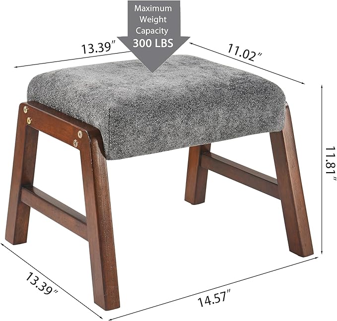 Small Footstool Ottoman, 11.8" H Fabric Wooden Foot Rest Ottoman with Wood Legs, Small Foot Stool Sofa Footrest Extra Seating for Living Room Entryway Office, Charcoal Grey