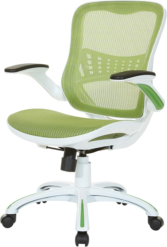 OSP Home Furnishings Riley Ventilated Manager's Office Desk Chair with Breathable Mesh Seat and Back, White Base with Green