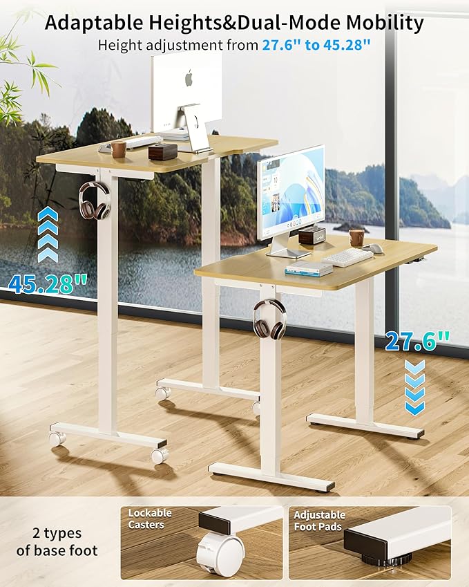 BIZUM 35.4" Small Electric Standing Desk Height Adjustable, Whole Piece Stand Up Computer Desk Work Study Writing Gaming Desks for Home Office Oak