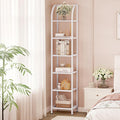 Hzuaneri Bookcase Bookshelf, Tempered Glass Arched Bookshelf for More Storage, Slim Shelving Unit for Bedroom, Bathroom, Home Office, Steel Frame, 6 Tier White BC20699W