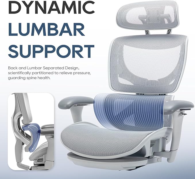 COLAMY Ergonomic Mesh Office Chair, High Back Desk Chair with Footrest, Adjustable Headrest and 3D Arms, Fixed Tilt Lock, Lumbar Support, Breathable Mesh Computer Chair for Home Office,Grey