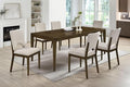 GOWE Contemporary 7pc Extendable Dining Set Table and 6X Upholstered Chairs Light Beige Self Storing Leaf Wooden Furniture Modern Contemporary Rectangle Tabletop Self-Storing Leaf