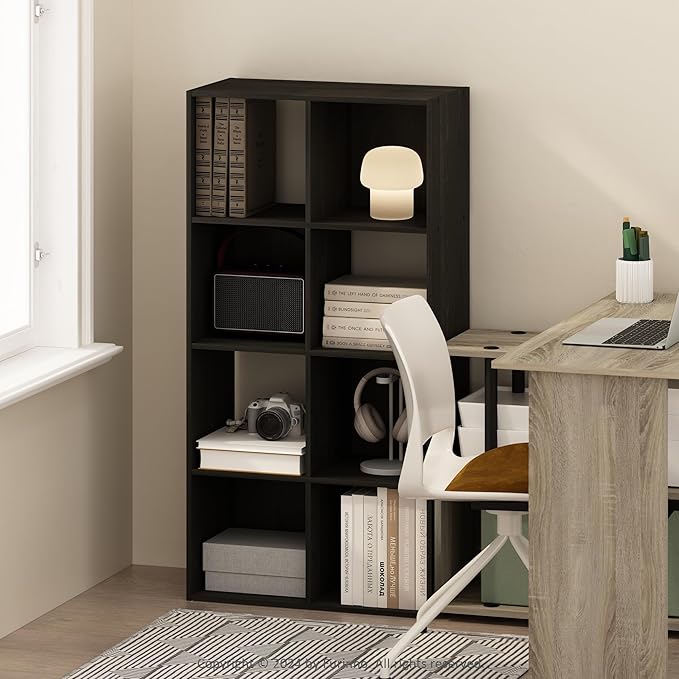 Furinno PELLI Book Shelf, 8-Cube Bookshelf, Horizontal Cube Storage Organizer Bookcase, 11.7 x 23.7 x 47, for Living Room, Bedroom, Home Office, Espresso