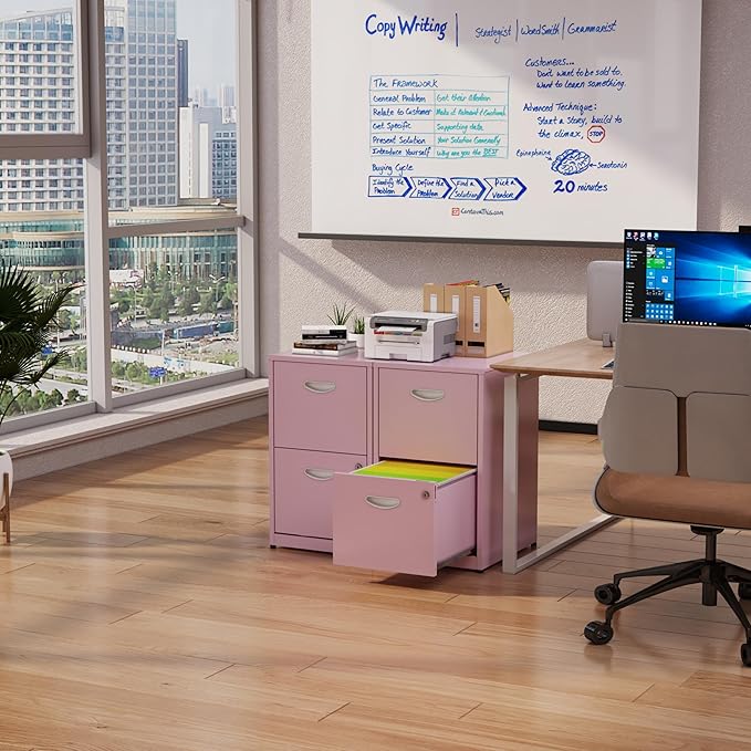 Polup Pink Under Desk File Cabinet, 2 Drawer Locking Cabinet for Home Office, Letter Size - Assembly Required