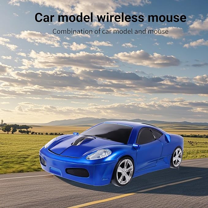 elec Space Wireless Mouse, 2.4GHz Cool Sport Car Shape Wireless Mouse Optical Cordless Mice with USB Receiver for PC Laptop Computer Notebook 1600 DPI-Blue