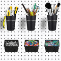 Kuhome 6 Sets Pegboard Bins with Hooks - Pegboard Organizer for Accessories, Tools, Storage - Office, Workshop, Garage - Black