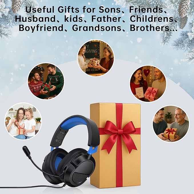 Gaming Headset for PS5、PS4、Xbox Series X、Xbox Series S/One、PC、PS5Pro 207g Headset with Clear Mic for Work 𝟐𝟎𝟐𝟔 𝐔𝐩𝐠𝐫𝐚𝐝𝐞 Wired Gaming Headphones with Mic、3.5mm Splitter、79in Cable.Gamer Gifts