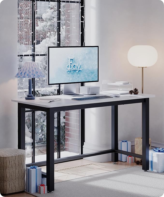 43" Home Office Desk Modern Computer Desk 43.3x23.6x29.5 inches PC Table with Thicken Frame Industrial Style Sturdy Metal Frame Furniture for Writing Gaming Marble White+Black