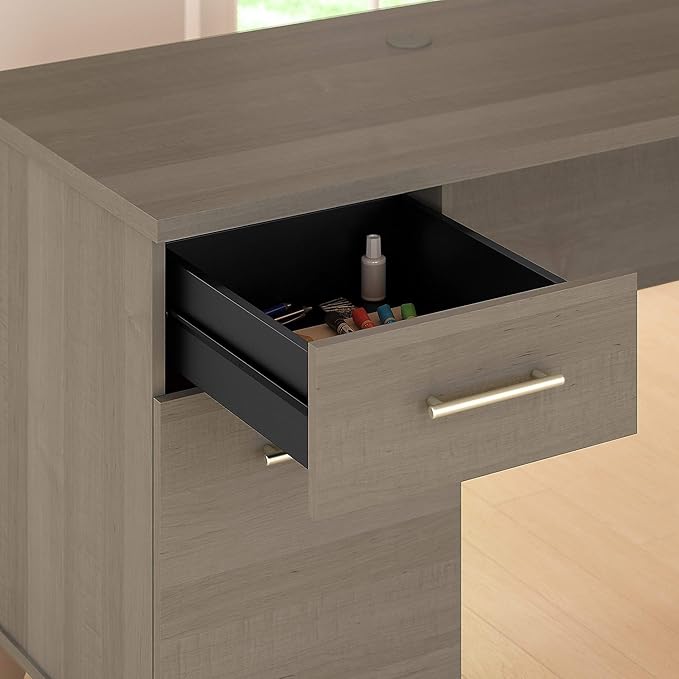 Bush Furniture Somerset 72W 3 Position Sit to Stand L Shaped Desk with Hutch and Bookcase in Ash Gray