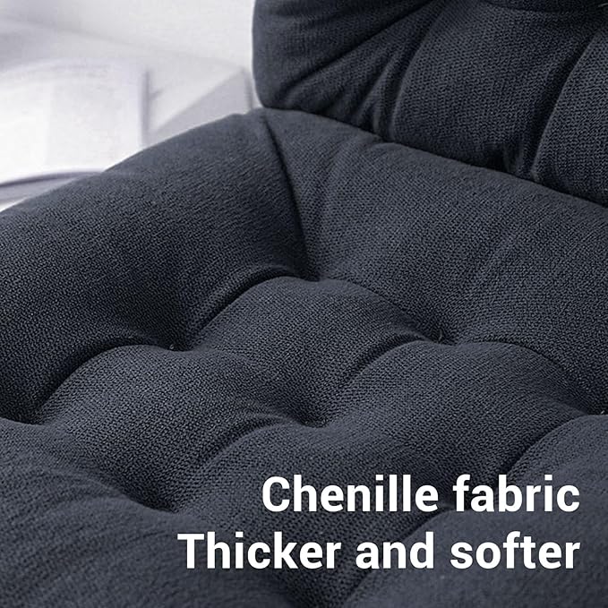 Seat Cushion with Back Support, 31.5 Inch Chenille and PP Cotton Integrated Chair Pad with Fixed Strap for Office Desk and Dining Chairs (Black)