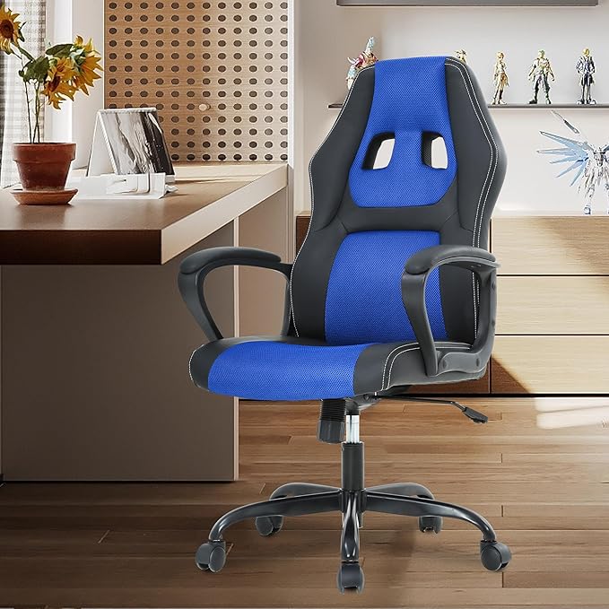 PayLessHere Gaming Chair Ergonomic Office Chair Computer Chair with Lumbar Support Ergonomic Pu Leather Adjustable Height Executive Chair for Women Men and Adults (Classic, Blue)