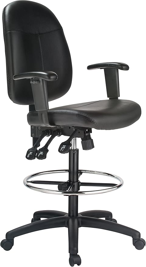 Harwick Extended Height Black Leather Drafting Chair with Adjustable arms