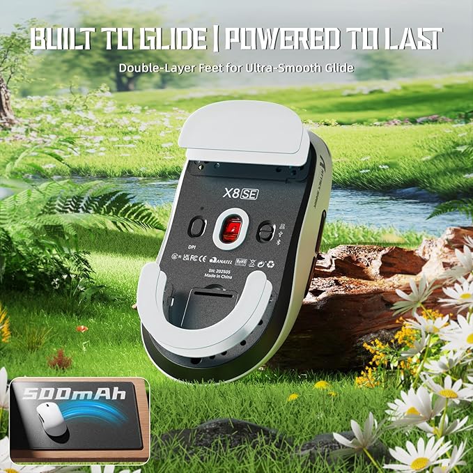 ATTACK SHARK X8 SE Wireless Gaming Mouse,55g Ultra-Lightweight Wired/BT/2.4GHz Wireless Programmable Mouse,1K Polling Rate,PixArt PAW3311 Gaming Sensor,25000 DPI,Gamer Mice for PC/Win/Mac(White)