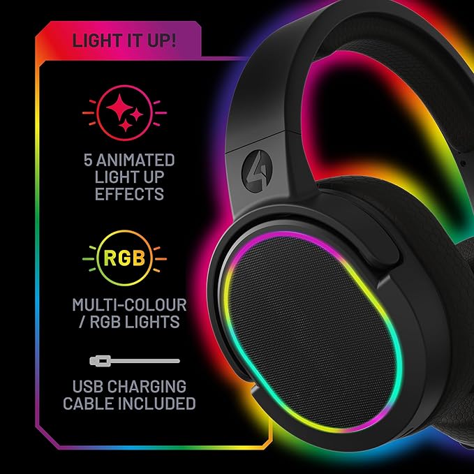4Gamers Panther Wave - Over Ear Gaming Headset Compatible with PS4/PS5, Xbox, Switch, PC with Flexible Mic, 3.5mm Jack, 1.5m Cable, Lightweight, Comfortable and Durable