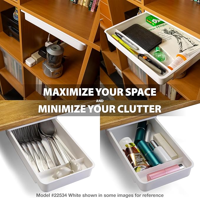 Officemate Large Self-Adhesive Under Desk Drawer, Black, 12.5" x 10.75" x 1.875" (22552)