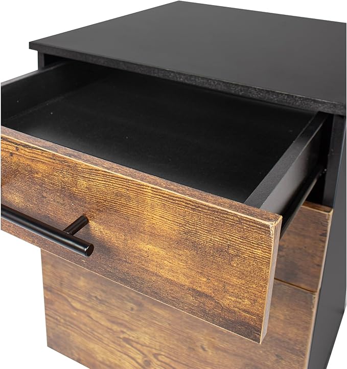 Relaxdays Roll Container with 3 Drawers, Hanging File, Castors, 57.5x40x40 cm, Black/Brown Filing Cabinet