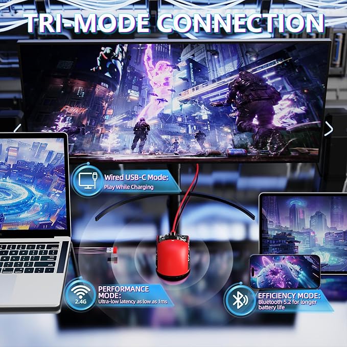 MAMBASNAKE Attack Shark X11SE Lightweight Wireless Gaming Mouse, Tri-Mode 2.4G/USB-C Wired/BT, 22K DPI, PAW3311 Optical Sensor, 59g, 5 Programmable Buttons, 300mAh Battery for PC/Mac(Red-Griptape)
