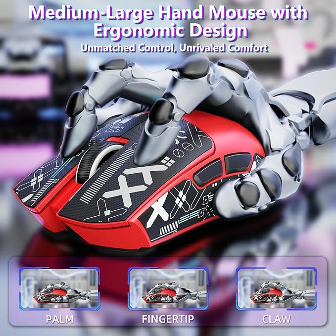 MAMBASNAKE Attack Shark X11SE Lightweight Wireless Gaming Mouse, Tri-Mode 2.4G/USB-C Wired/BT, 22K DPI, PAW3311 Optical Sensor, 59g, 5 Programmable Buttons, 300mAh Battery for PC/Mac(Red-Griptape)