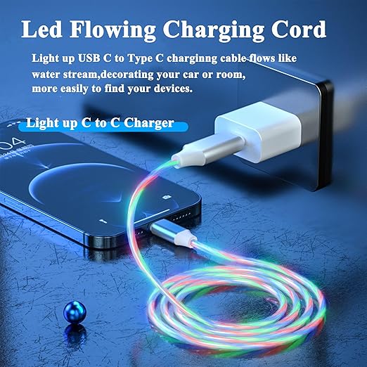 2 Packs USB C to USB C Cable 3A Light Up C to C Cable LED C to Type C Fast Charging Cord for Samsung Galaxy S23 S22 S21 S20 Ultra, i-Phone 15 Pro Max Plus, iPad mini Pro Air(3.3FT,Colorful&Purple)