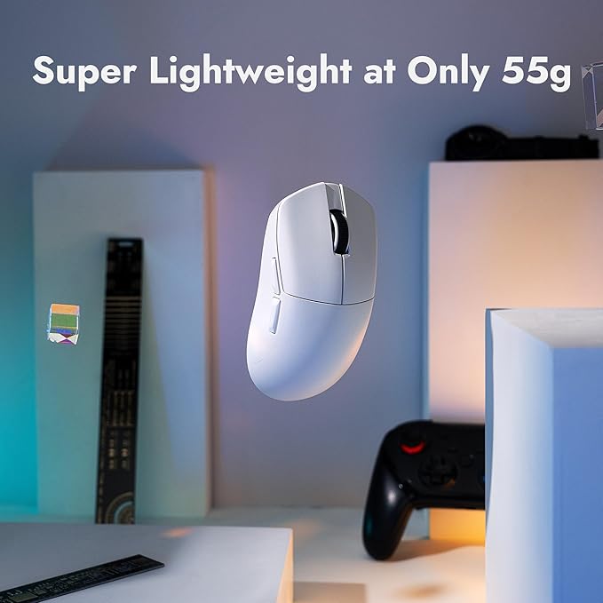 LEMOKEY G1 8K Wireless Bluetooth 5.1/2.4 GHz/Wired Optical Mouse, Ultra-Lightweight 55g Programmable PixArt 3395 Sensor with up to 26,000/30000 DPI/ 650/750 IPS for Windows Mac Linux - White