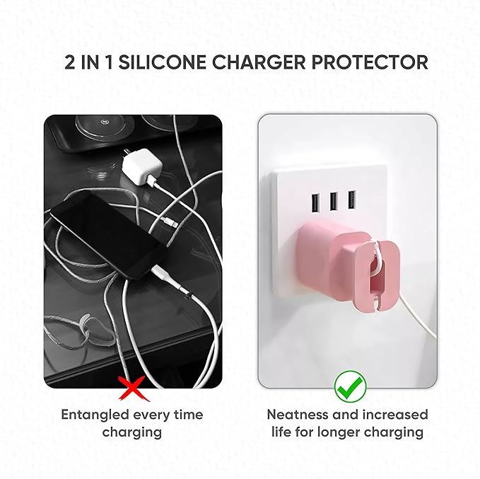 2 in 1 Silicone Charger Protector with Cord Wrap, iPhone Silicone Power Adapter Case, Snapback Charger Winder, Compatible with 18W/20W (2P-WG)