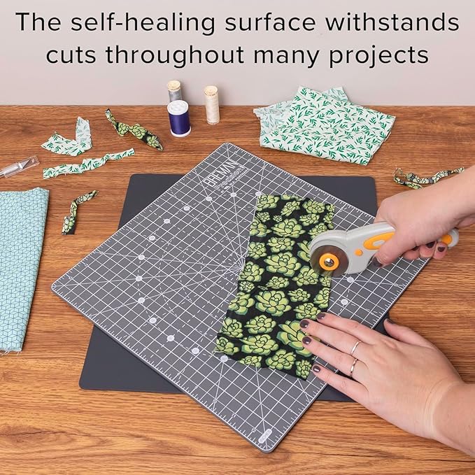 WA Portman Rotary Self Healing Cutting Mat Set – 13x13 Inch Rotating Cutting Mats for Quilting, Sewing & Crafts – Non-Slip Backing, 360° Full Rotation, Durable Cutter Board with Grippers for Precision