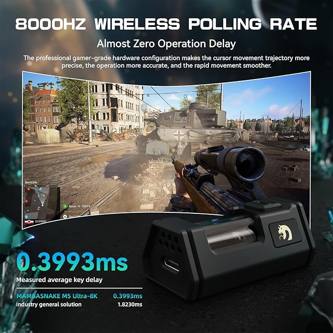 MAMBASNAKE M5 Ultra Carbon Fiber 8KHz Wireless Gaming Mouse,PAW3950MAX Sensor 42K DPI,39g Superlight Tri-Mode 2.4GHz/BT/Wired Computer Mice,Web Driver Support,for Win/Mac/FPS/MOBA/Esports-Green (A)