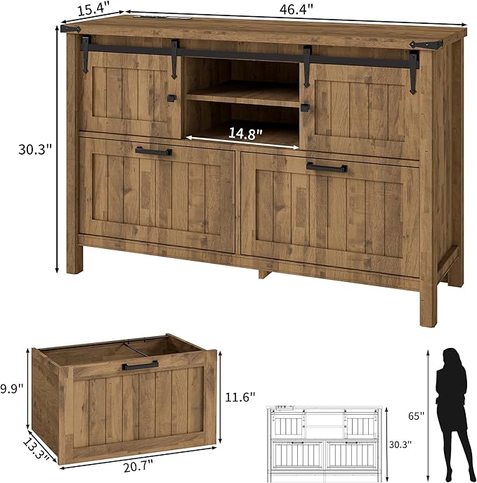 Farmhouse Lateral File Cabinet 2 Drawer and 71" Tall Bookcases Sets, 46" Filing Cabinets with Power Outlets & Storage Shelf, 3 Pcs Home Office Furniture Set (Light Brown, 46" F.C.+B.C.x2)