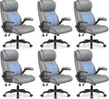 BESTFAIR Ergonomic Office Chair - Desk Computer Chair, Leather High Back Executive Chairs with Adjustable Lumbar Support & Flip Up Arms, Gray 6 Pack